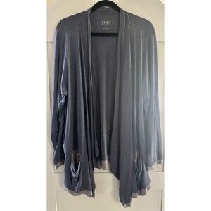 Lot Of 2 LOGO Lori Goldstein Blue Stretch Knit Open Front Cardigan Pockets Sz 2X
